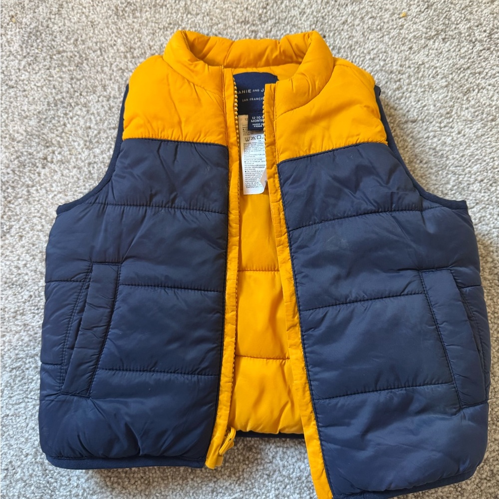 Yellow and Navy Puffer Vest Reversible